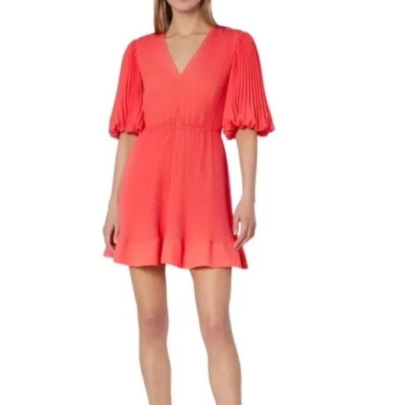 Milly Elle Pleated A-Line Mini Dress Coral size 0 - Picture 1 of 11